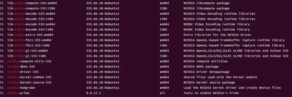 ドライバ確認コマンド→ dpkg -l | grep nvidia